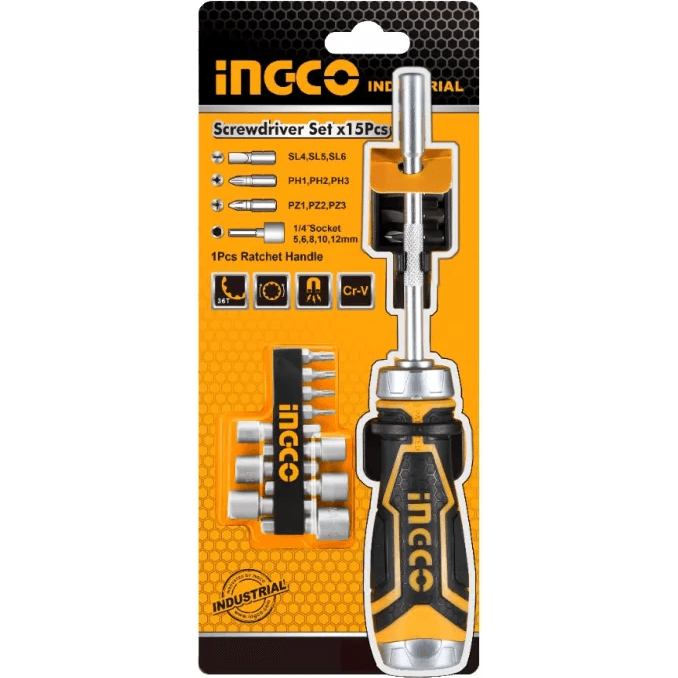Ingco AKISD1508 15in1 Ratchet Screwdriver Set - KHM Megatools Corp.