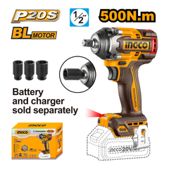 Ingco CIWLI20501 Cordless Li-Ion BL Impact Wrench 1/2" DR. 20V (Bare) | Ingco by KHM Megatools Corp.