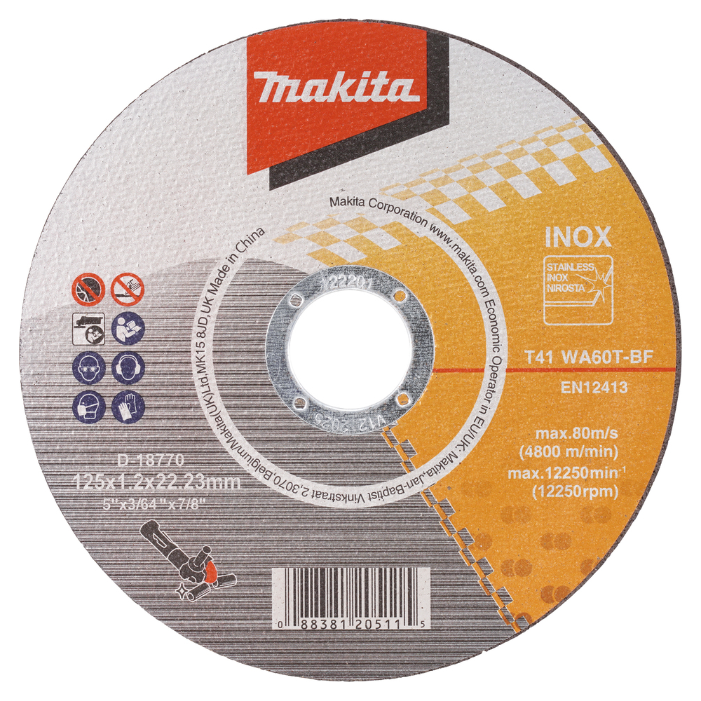 Makita D-18770 Cut Off Wheel 5" for Stainless Steel/INOX WA60T | Makita by KHM Megatools Corp.