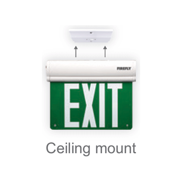 Firefly Double-Faced Exit Light with Wall/Ceiling Mount Option  3 x 1.2V 350mAh (3.6V) Ni-CD Battery Firefly Double-Faced Exit Light with Wall/Ceiling Mount Option  3 x 1.2V 350mAh (3.6V) Ni-CD Battery