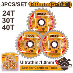 Ingco TSB4003 TCT Circular Saw Blade for Wood Set 5-1/2" 3Pcs (Ultra-Thin) | Ingco by KHM Megatools Corp.