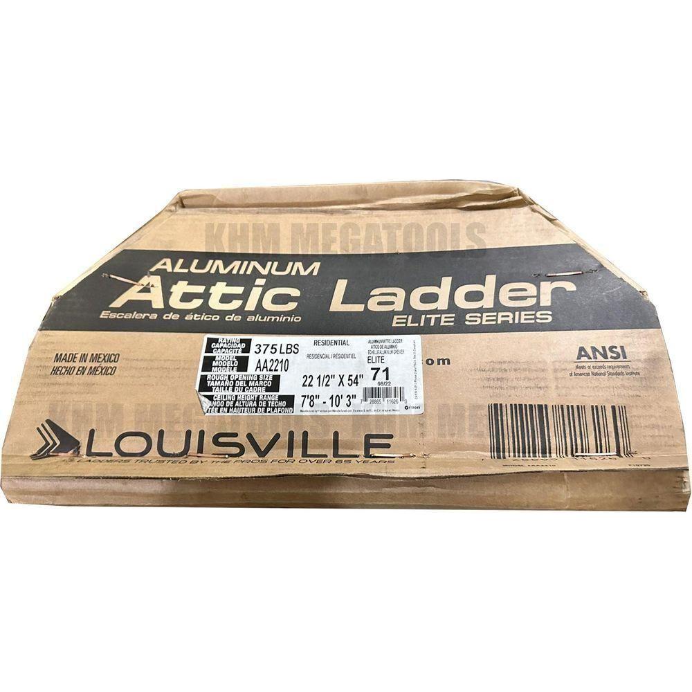 Louisville AA2210 Aluminum Attic Ladder "ELITE" 375 lbs - KHM Megatools Corp. Louisville AA2210 Aluminum Attic Ladder "ELITE" 375 lbs - KHM Megatools Corp.