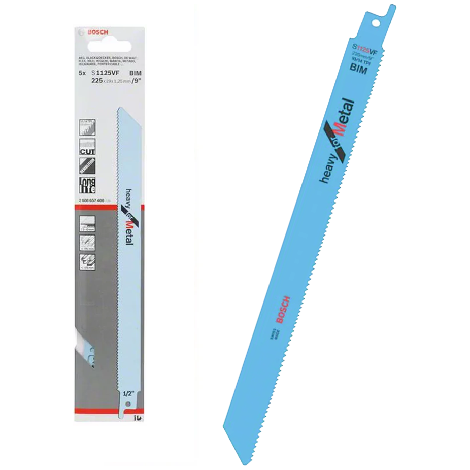 Bosch S 1125 VF Reciprocating Saw Blade for Heavy Metal 5Pcs (2608657408) | Bosch by KHM Megatools Corp.