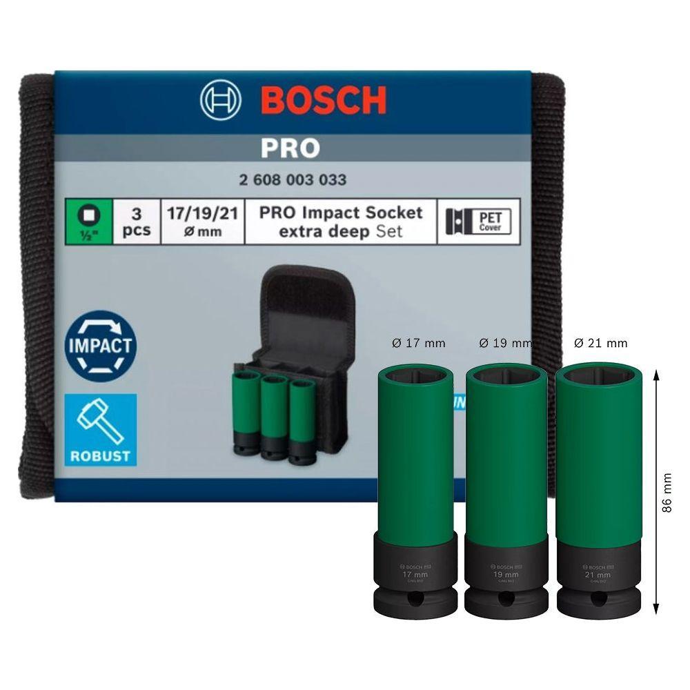 Bosch PRO Impact Socket Extra Deep Socket Wrench Set 3pcs (17,19,21mm) | Bosch by KHM Megatools Corp.
