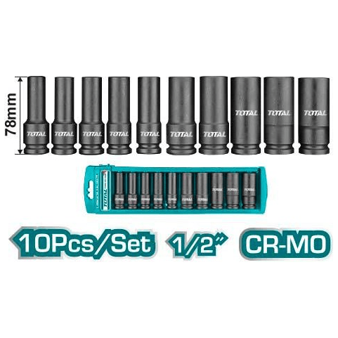 Total THKISD12102L 10pcs 1/2" Drive Deep Impact Socket Wrench | Total by KHM Megatools Corp.