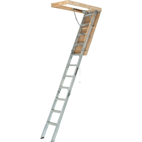 Louisville AA2210 Aluminum Attic Ladder "ELITE" 375 lbs - KHM Megatools Corp. Louisville AA2210 Aluminum Attic Ladder "ELITE" 375 lbs - KHM Megatools Corp.