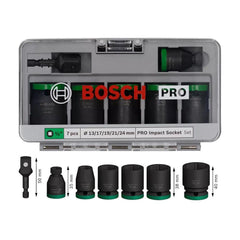 Bosch PRO Impact Socket Wrench 1/2" Drive Standard 7Pcs with 1/4" Adapter (2608003032) | Bosch by KHM Megatools Corp.