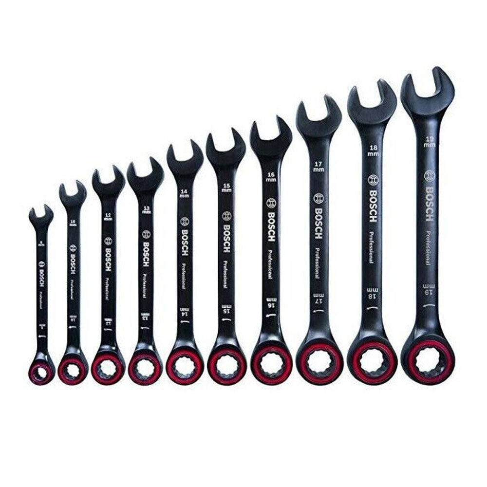 Bosch Rachet Spanner Wrench Set 10Pcs Black (1600A016BU) | Bosch by KHM Megatools Corp.