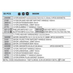 Hans 9655M 55pcs Socket Wrench Set 6pts (1/4",3/8",1/2" Drive) | Hans by KHM Megatools Corp.