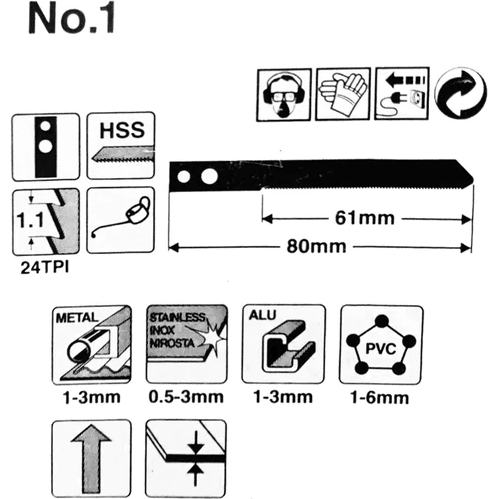 Makita No.1 Jigsaw Blade for Metal (1-3mm) [Makita Type Shank] A-85802 Secondary image