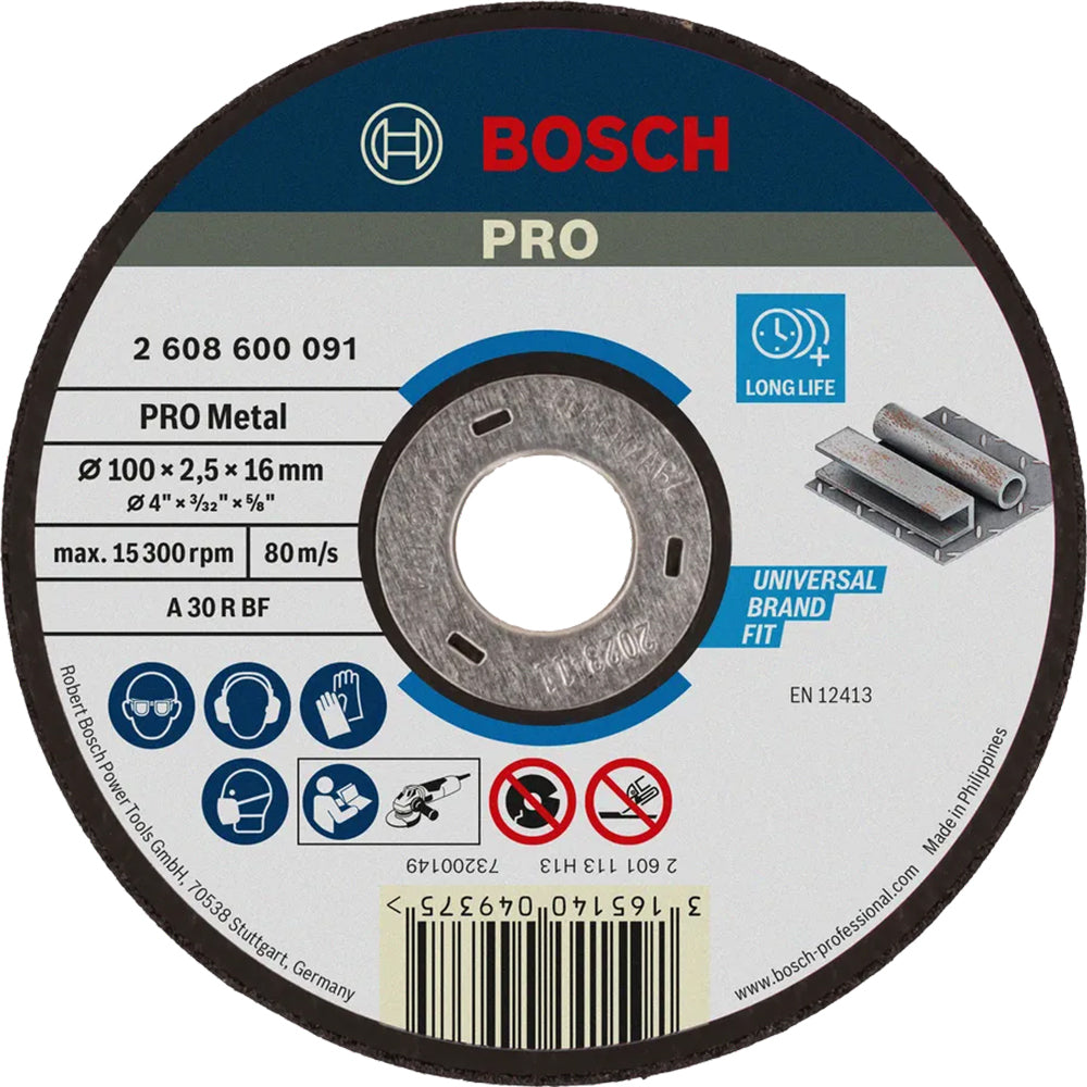 Bosch PRO 4-inch Cutting Disc for Metal 2.5mm x 16.0mm (2608600091) - ToolsSavvy.ph