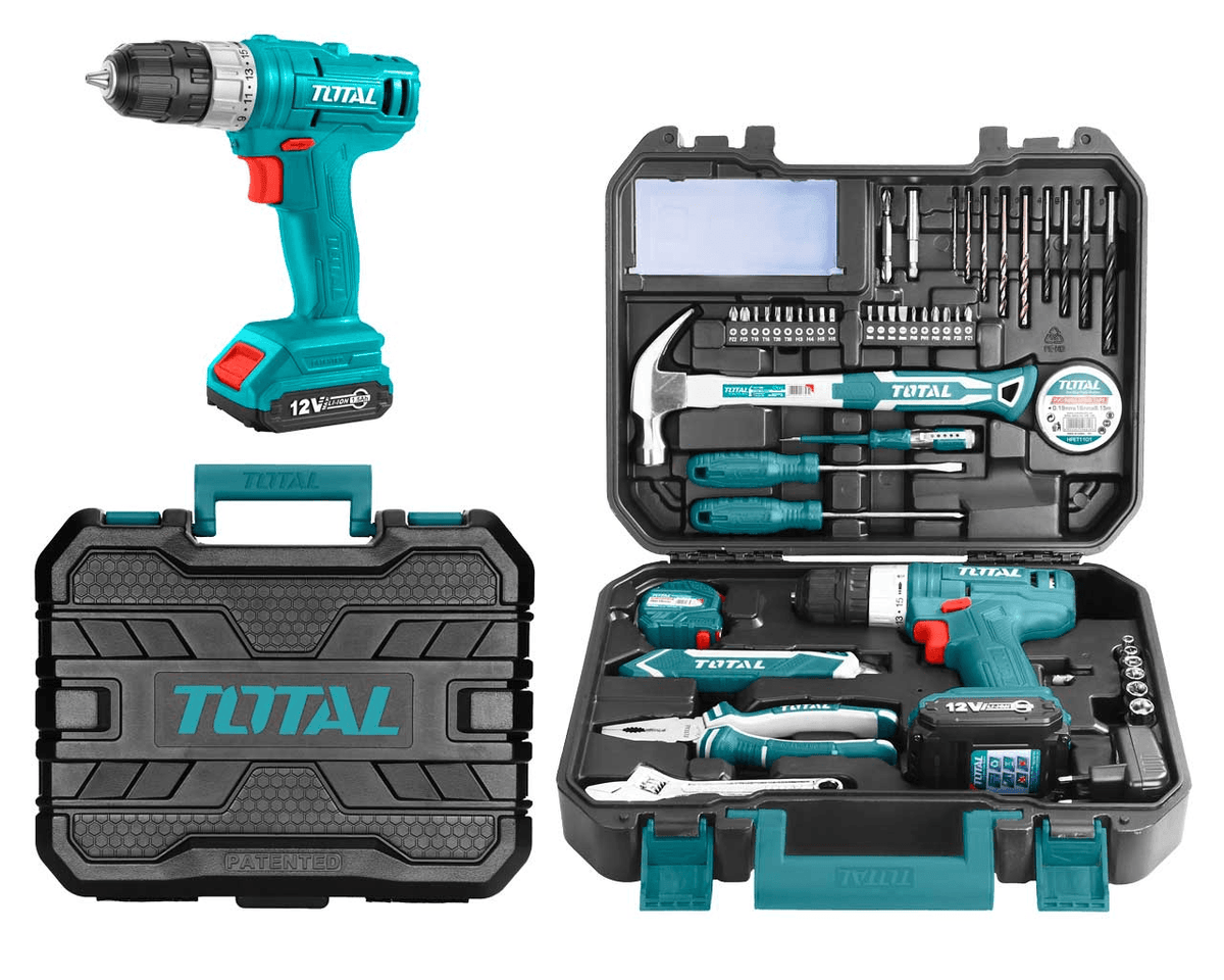 Total THKTHP11272 12V Cordless Drill + Hand Tools ( 127pcs Household Tools Set) | Total by KHM Megatools Corp.