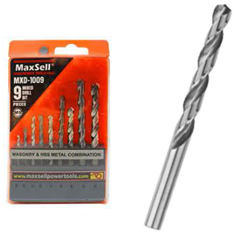 Maxsell MXD-1009 Mixed Drill Bit Set 9Pcs (Masonry & HSS Metal) | MaxSell by KHM Megatools Corp. Main image