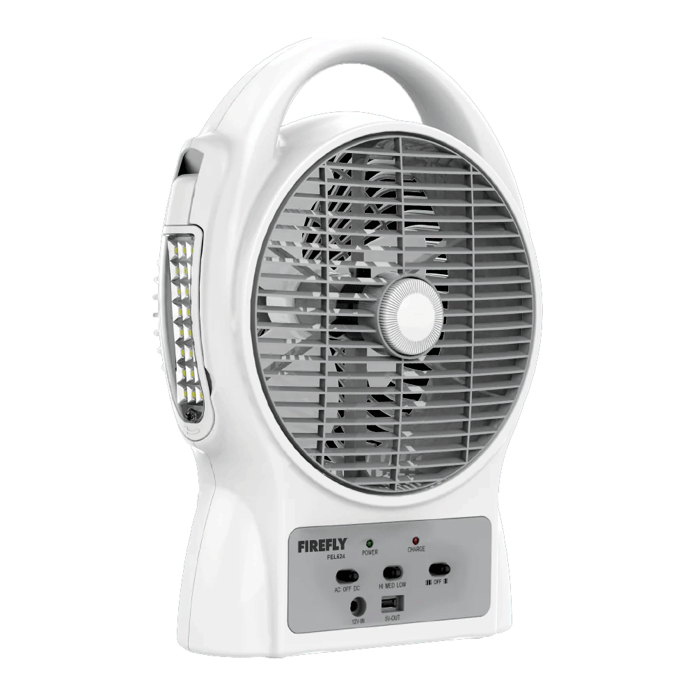 Firefly FEL624 8” Oscillating 3-Speed Fan with USB Mobile Phone Charger & 24 LED Desk Lamp | Firefly by KHM Megatools Corp. Main image
