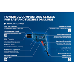 Bosch GBM 400 Keyless Hand Drill 10mm (3/8") 400W [Contractor's Choice] - KHM Megatools Corp.