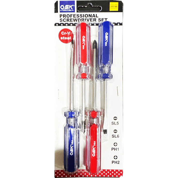 OSK 107-4KIT 4pcs Screwdriver Set 3" & 4" - KHM Megatools Corp. Main image
