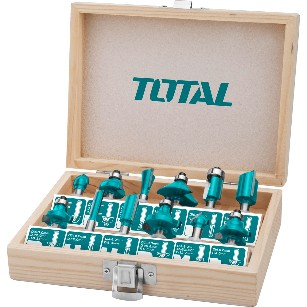 Total TACSR2121 Router Bit Set 12mm Shank (12pcs) | ToolsSavvy.ph