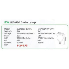 Omni 8W LED G70 Globe Lamp Light - KHM Megatools Corp.