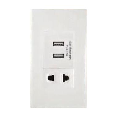 Omni WP3-WUSB/WU USB Charger Outlet and Universal Outlet in White Plate 16A (Wide Series) | Omni by KHM Megatools Corp. Main image
