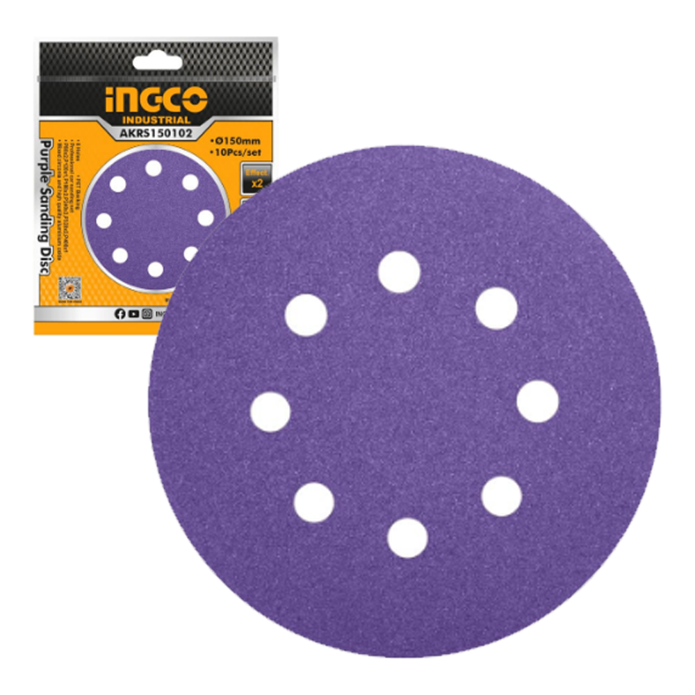 Ingco AKRS150102 Purple Sanding Sheet for Orbital Sander 150MM 10Pcs