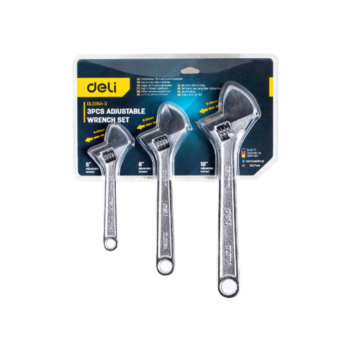Deli EDL006A-3 Adjustable Wrench Set 3pcs | Deli by KHM Megatools Corp. Main image