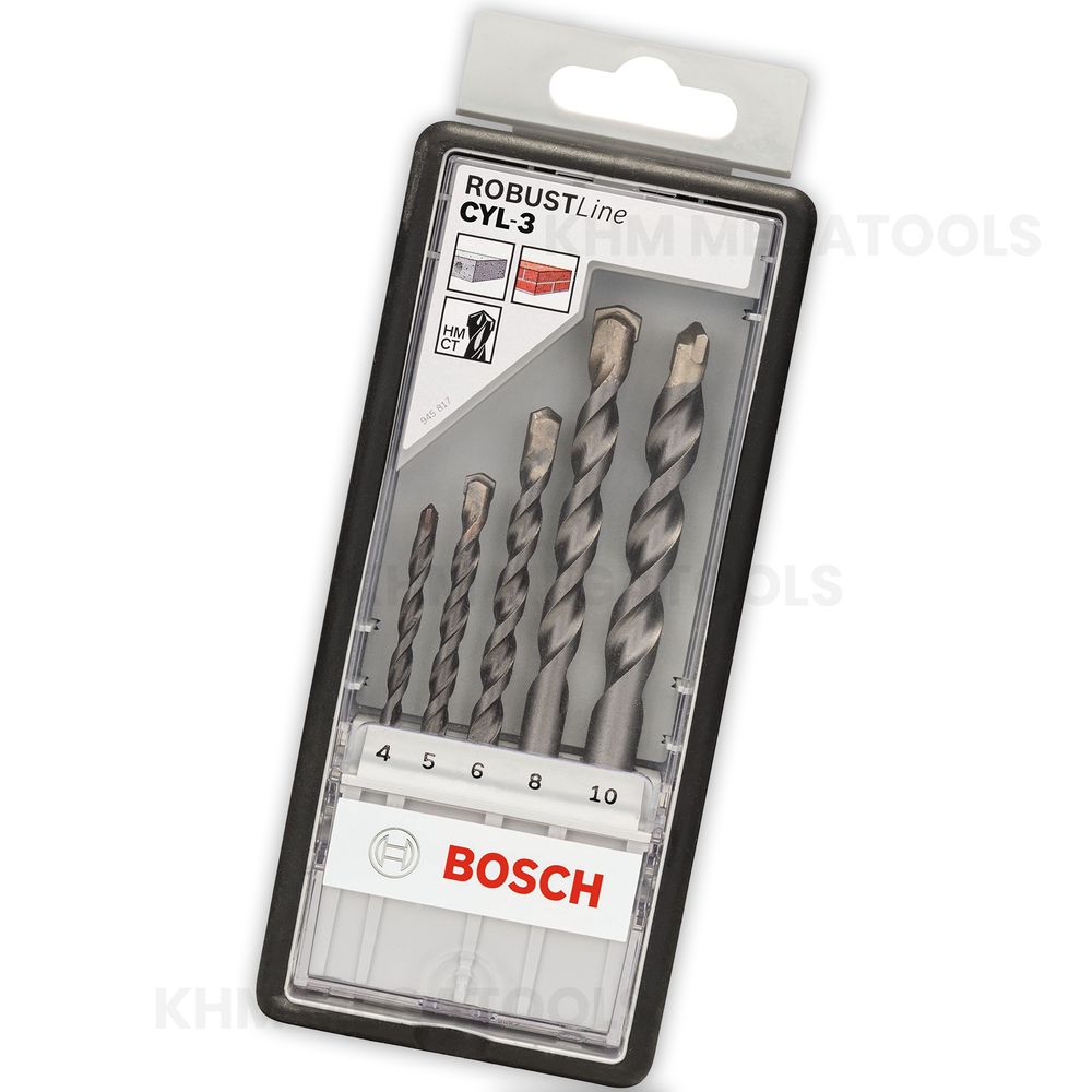 Bosch Robust Line Cyl-3 Masonry / Concrete Drill Bit Set 5pcs 4-10mm (4,5,6,8,10) [2607010524] | Bosch by KHM Megatools Corp. Main image