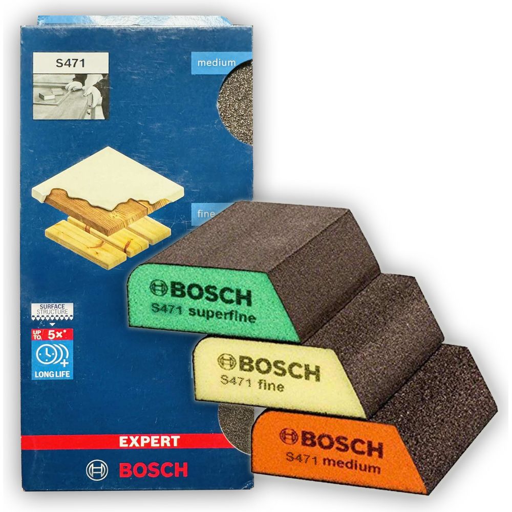 Bosch S471 3pcs Abrasive Sanding Pad / Foam Set (Flat & Edge) | Bosch by KHM Megatools Corp. Main image