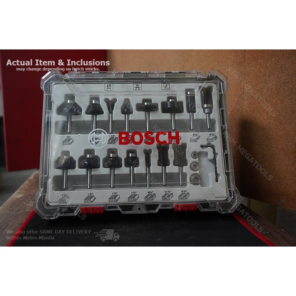 Bosch Router Bit Set 1/4" Shank (15pcs) [2607017473] - KHM Megatools Corp.