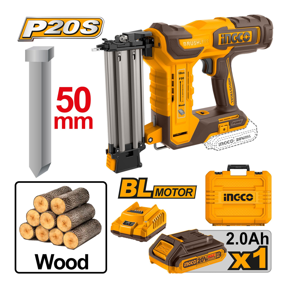 Ingco CBNLI5008 Cordless Brad Nailer Kit 20V 2.0AH | Ingco by KHM Megatools Corp. Main image