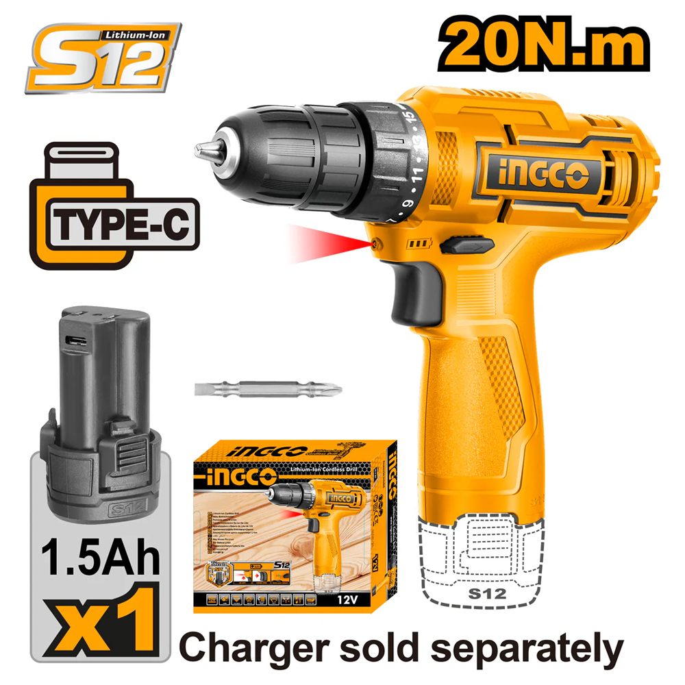 Ingco CDLI12422 Cordless Li-Ion Drill 12V 1.5AH Secondary image