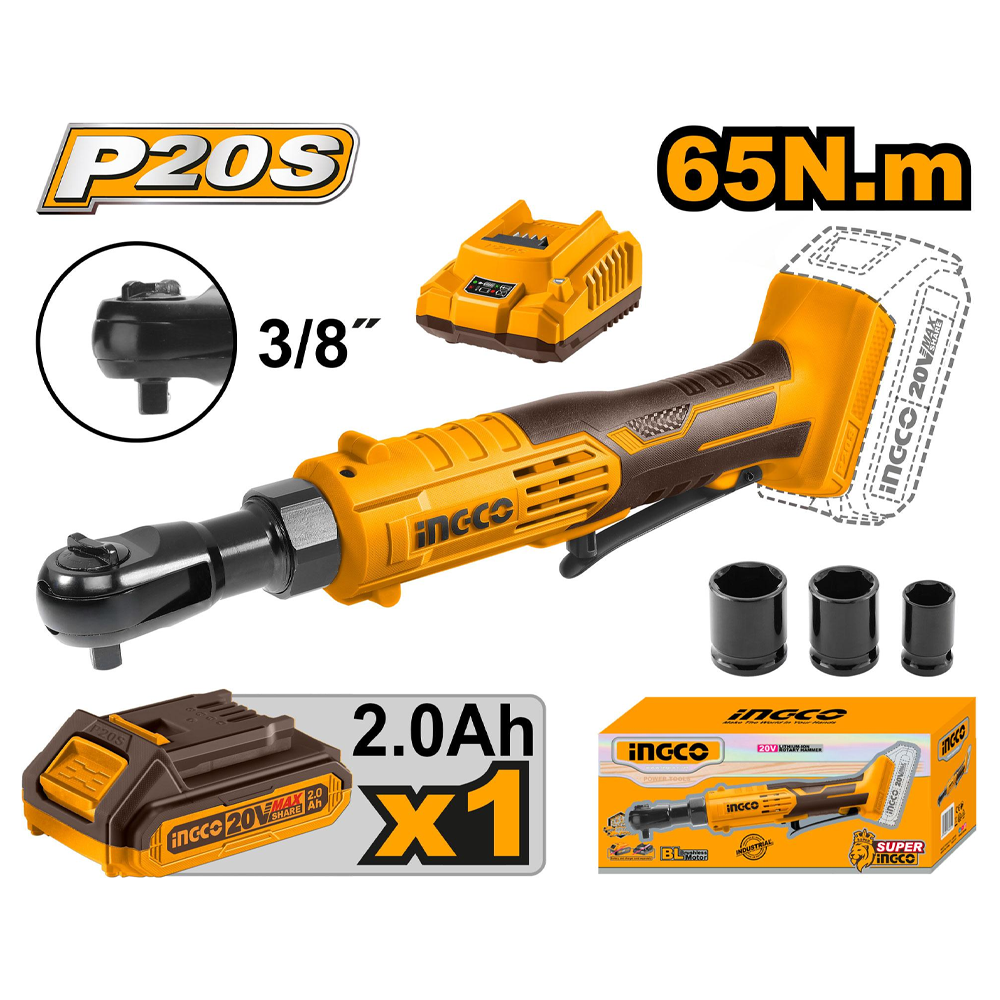 Ingco CDRLI2060152 Cordless Li-Ion BL 3/8" Drive Rachet Wrench 20V 2.0AH Secondary image