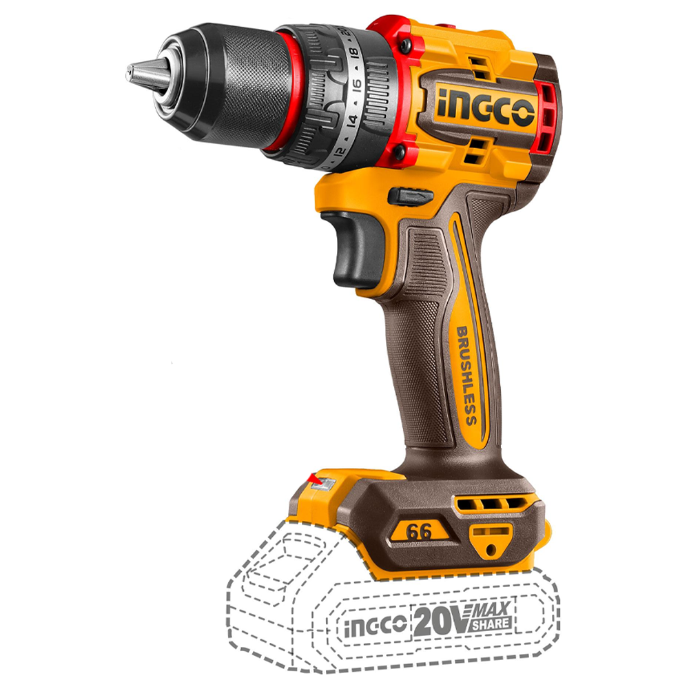 Ingco CIDLI20668 Cordless Li-Ion BL Impact Drill 20V 2.0AH