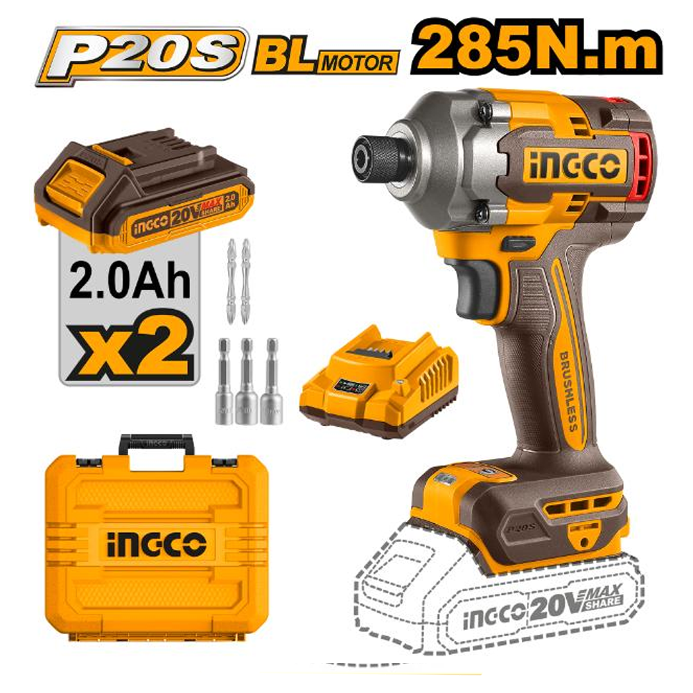Ingco CIRLI2028 Cordless BL Impact Driver 20V 2.0AH Secondary image