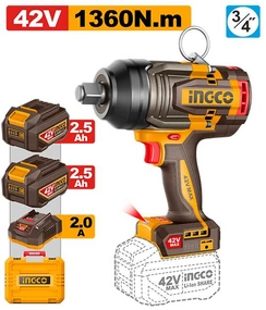 Ingco CIWLI421362 Cordless AI Impact Wrench 42V 1360Nm 3/4" Dr. [Kit]