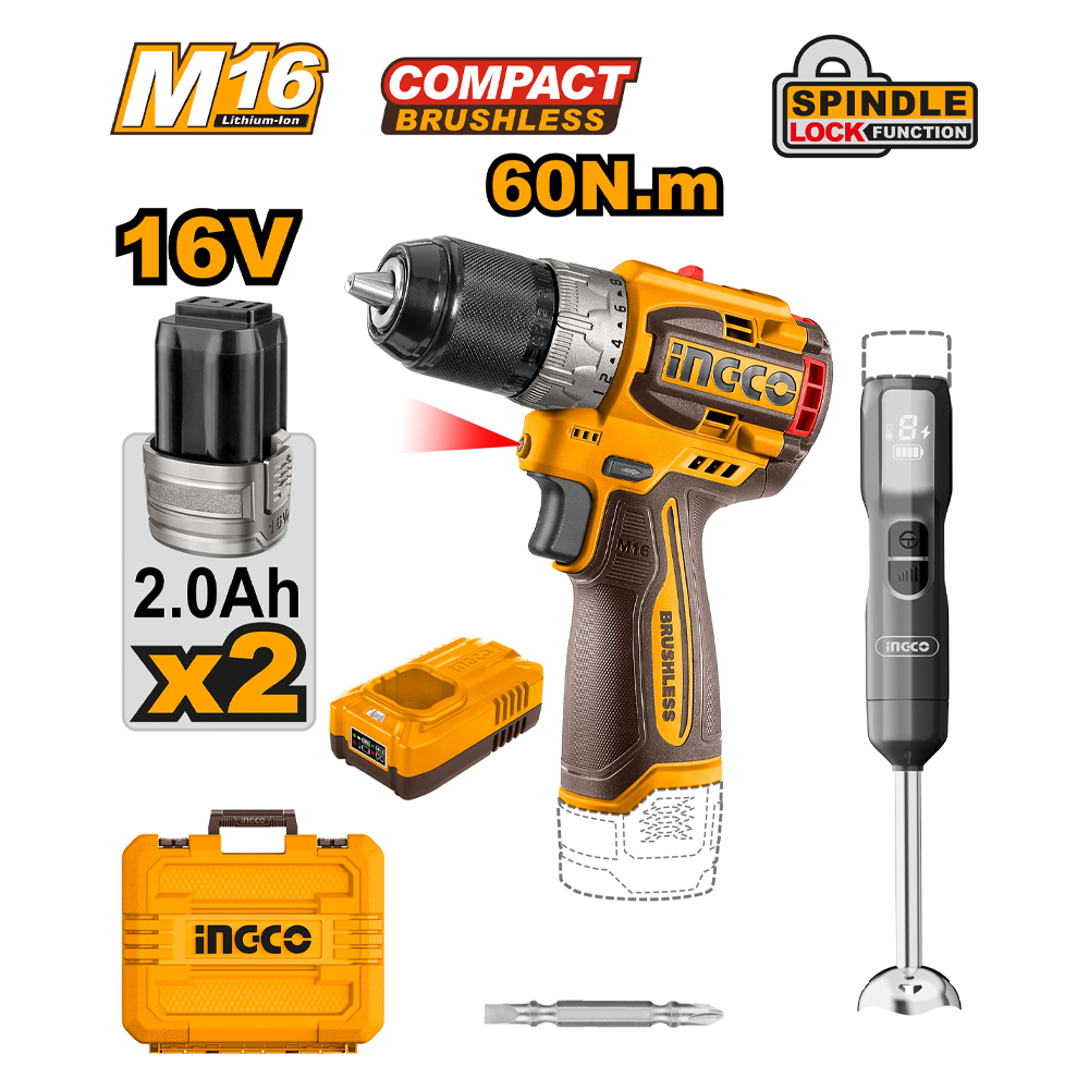 Ingco CKLI1628 Cordless Drill and Hand Blender Combo Kit 2PCS 16V 2.0AH Secondary image