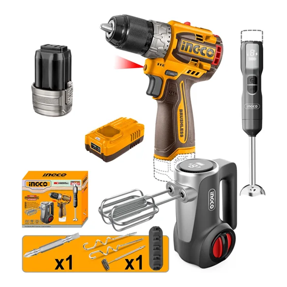 Ingco CKLI1638 Cordless Drill Combo Kit 3PCS 16V 2.0AH