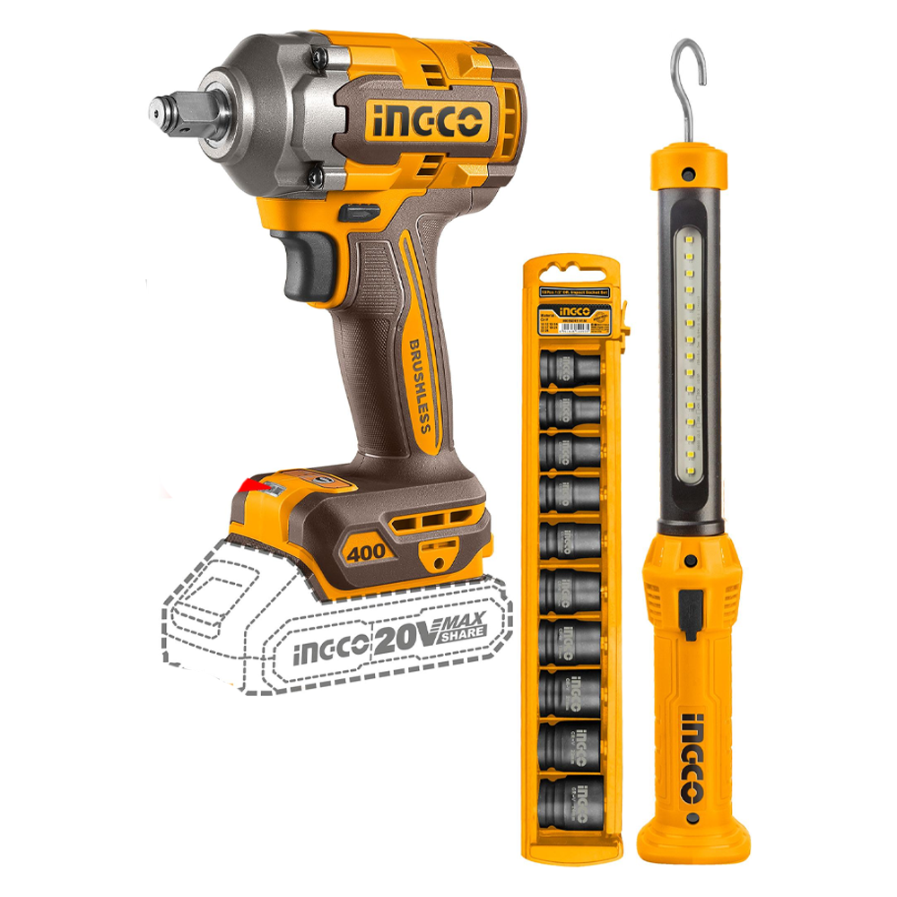 Ingco COSLI23048 Cordless Impact Wrench Combo Kit 3Pcs 20V 2.0AH | Ingco by KHM Megatools Corp.