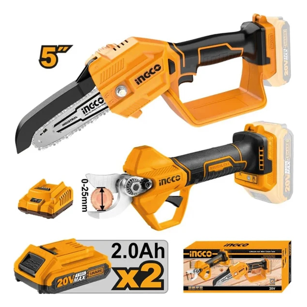 Ingco COSLI23065 Cordless Shear with Pruning Saw Combo Kit 2Pcs 20V 2.0AH Secondary image