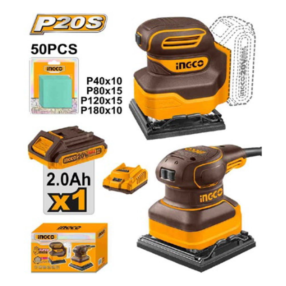 Ingco COSLI240582 Cordless & Corded Palm Sander Combo Kit 20V 2.0AH Secondary image