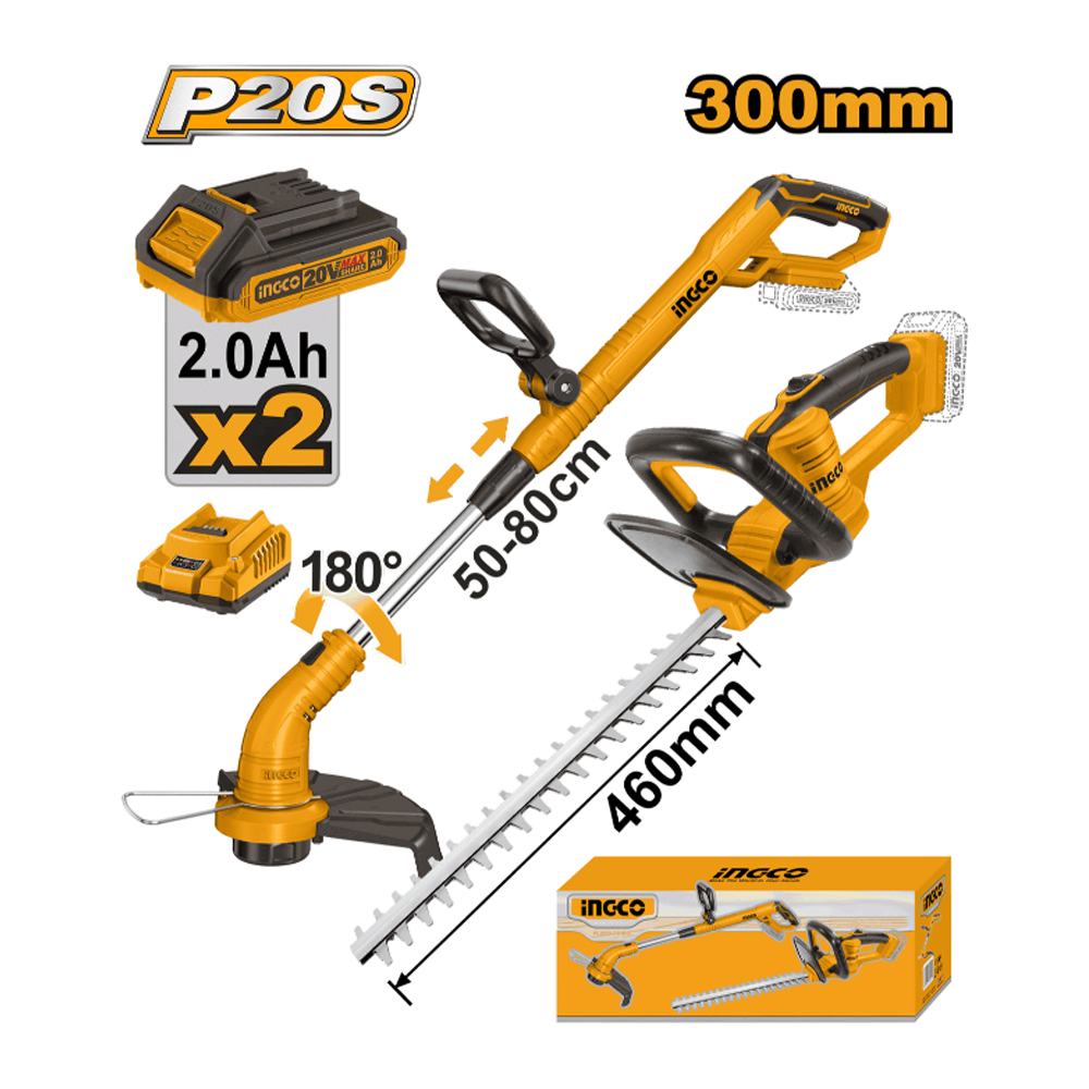 Ingco COSLI240585 Cordless Grass & Hedge Trimmer Combo Kit 20V 2.0AH Secondary image