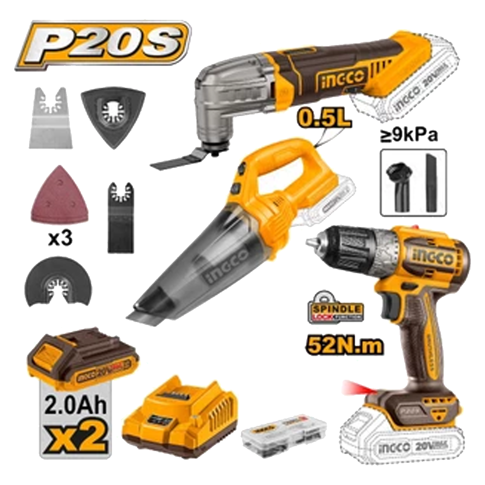 Ingco COSLI240685 Cordless Power Tools Combo Kit 3PCS 20V 2.0AH Secondary image