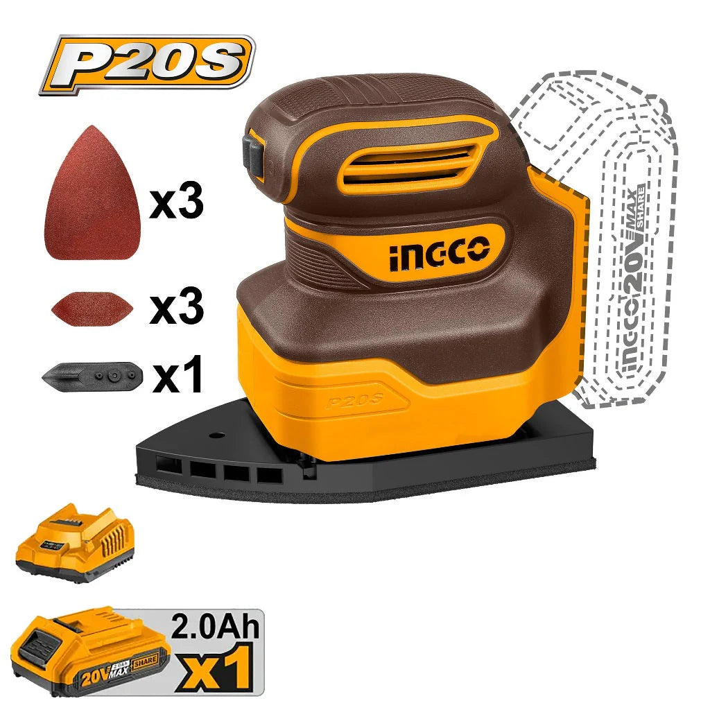Ingco CPSLI20141 Cordless Li-Ion Palm Sander 20V
