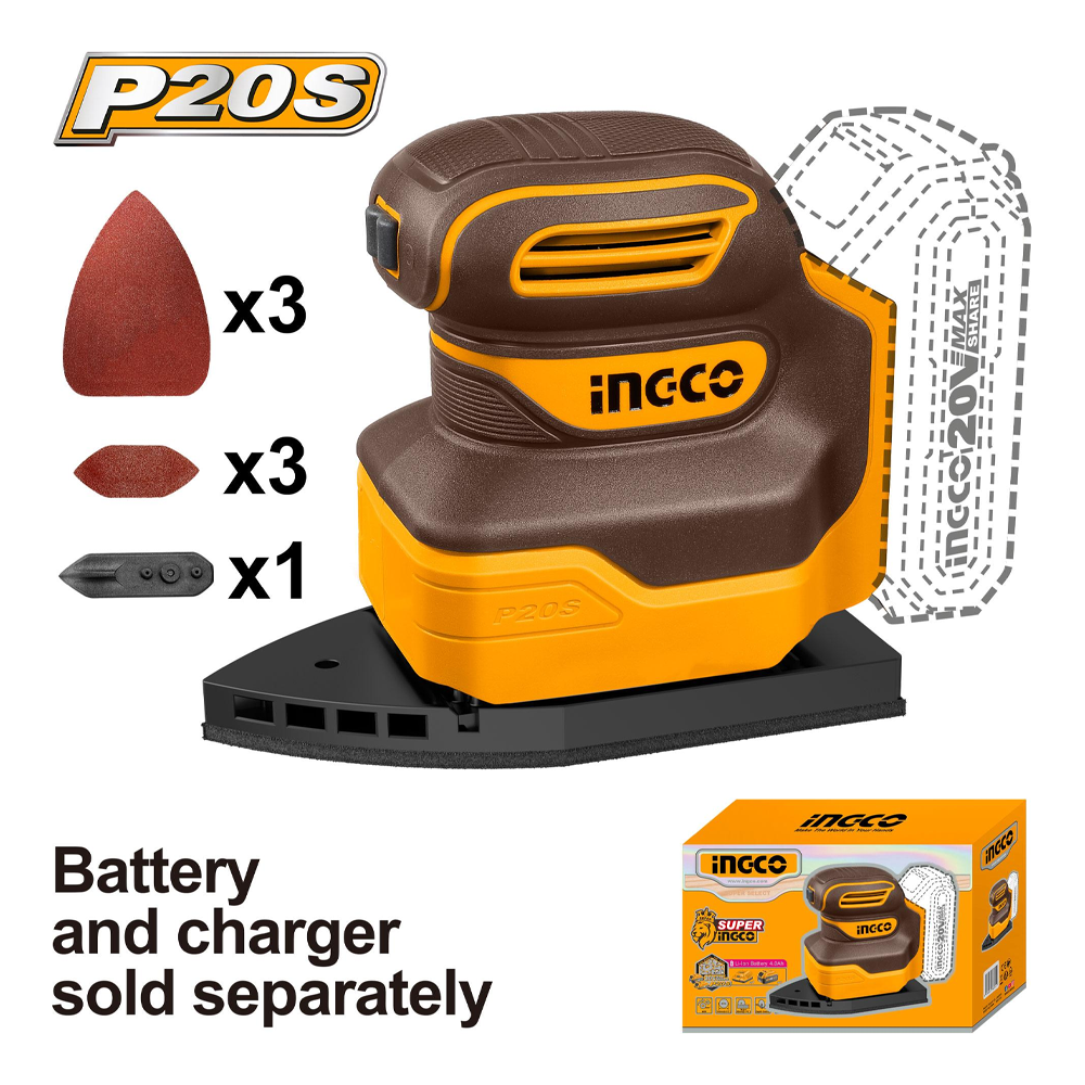Ingco CPSLI2014 Cordless Li-Ion Palm Sander 20V (Bare) Secondary image