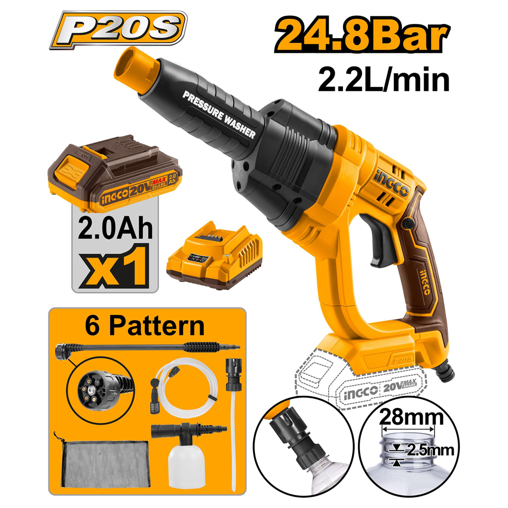 Ingco CPWLI20082 Cordless Li-Ion High Pressure Washer 20V 2.0AH | Ingco by KHM Megatools Corp. Main image
