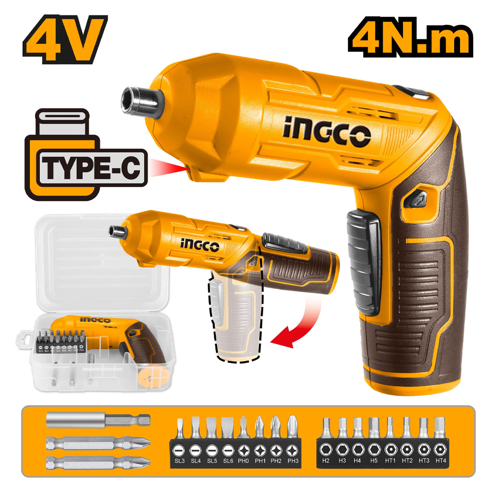 Ingco CSDLI04425  Cordless Li-Ion Screwdriver Set 4V 24PCS | Ingco by KHM Megatools Corp.