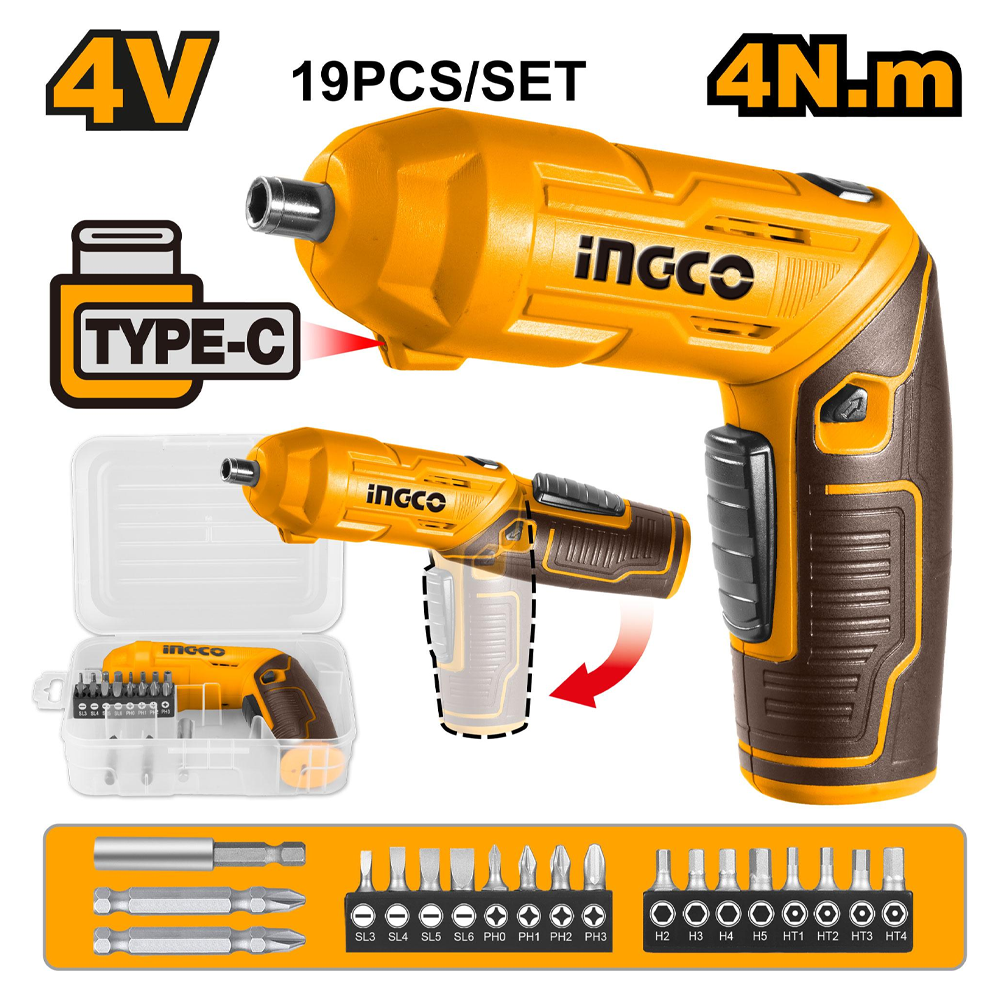 Ingco CSDLI0442 Cordless Li-Ion Screwdriver Set 4V 19PCS Secondary image