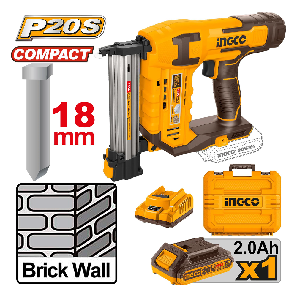 Ingco CSTLI3808 Cordless Li-Ion Concrete Brad Nailer 20V 2.0AH Secondary image