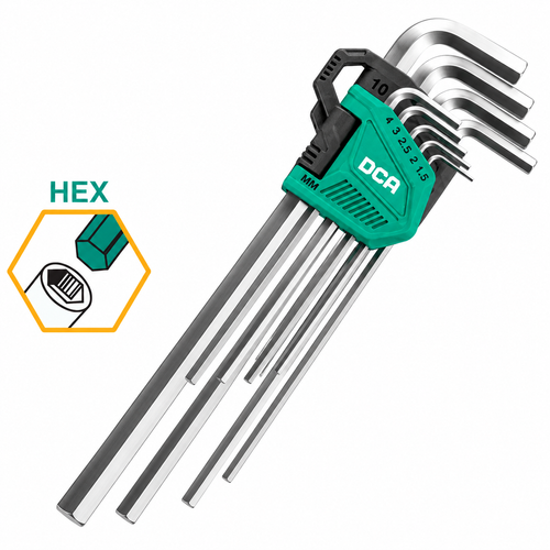 DCA A09C0103 Extra Long Hex Key Wrench Set 9pcs