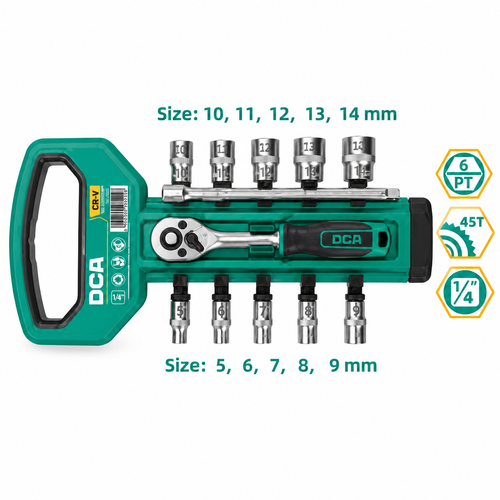 DCA A03E4402 Socket Wrench Set 12Pcs 1/4" Dr.
