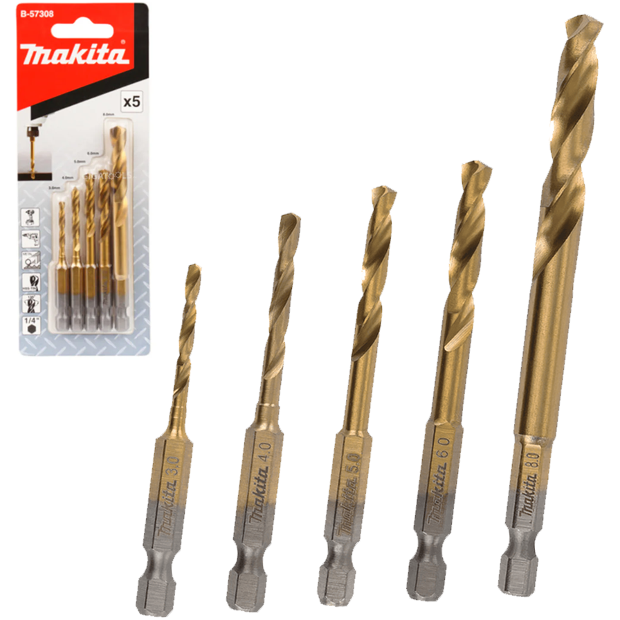 Makita B-57308 HSS-Tin Metal Impact Drill Bit Set 5Pcs [Blister Pack] | Makita by KHM Megatools Corp. Main image
